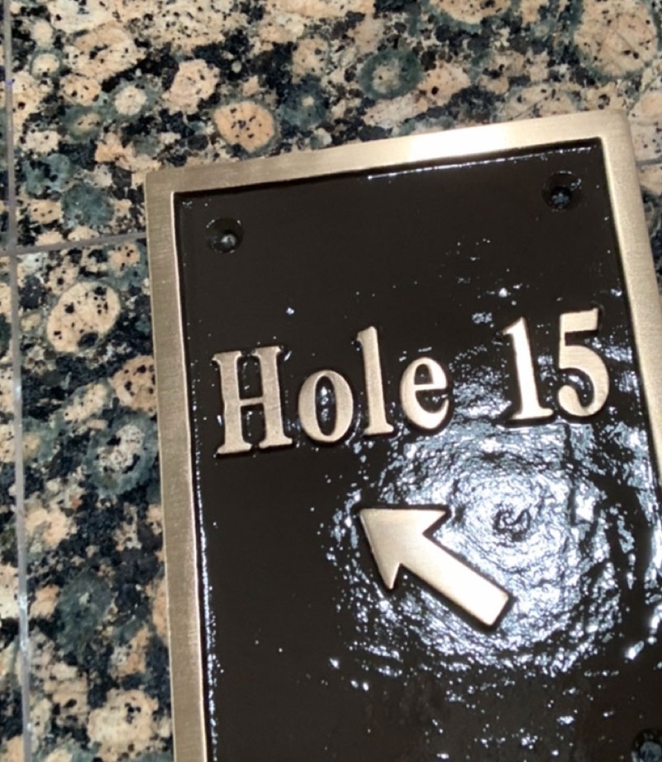 Cast bronze 'Hole 15' plaque after on-site refinishing